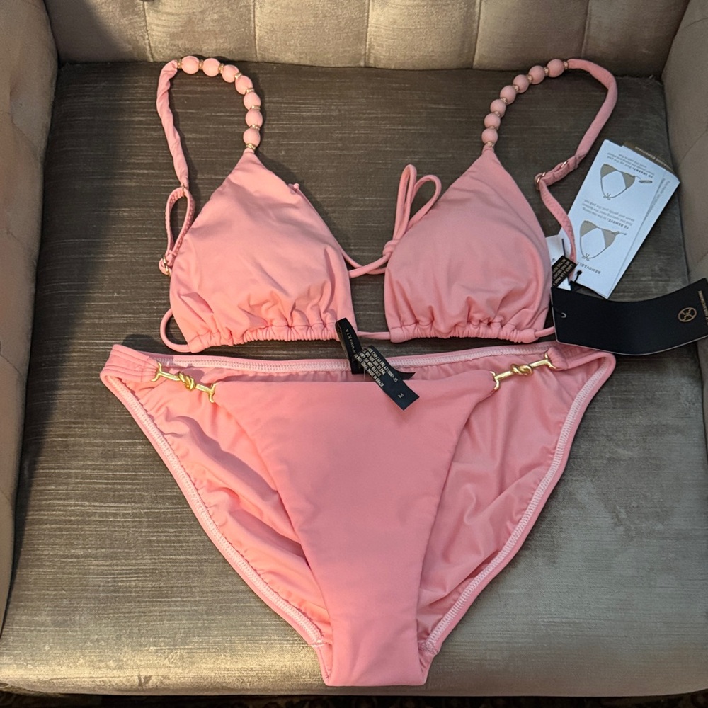 Vix Coral Bikini Set with Gold Accents